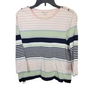 The TOG Shop Green Striped Colorful 3/4 Sleeve Pullover Casual Top Women's SZ XL